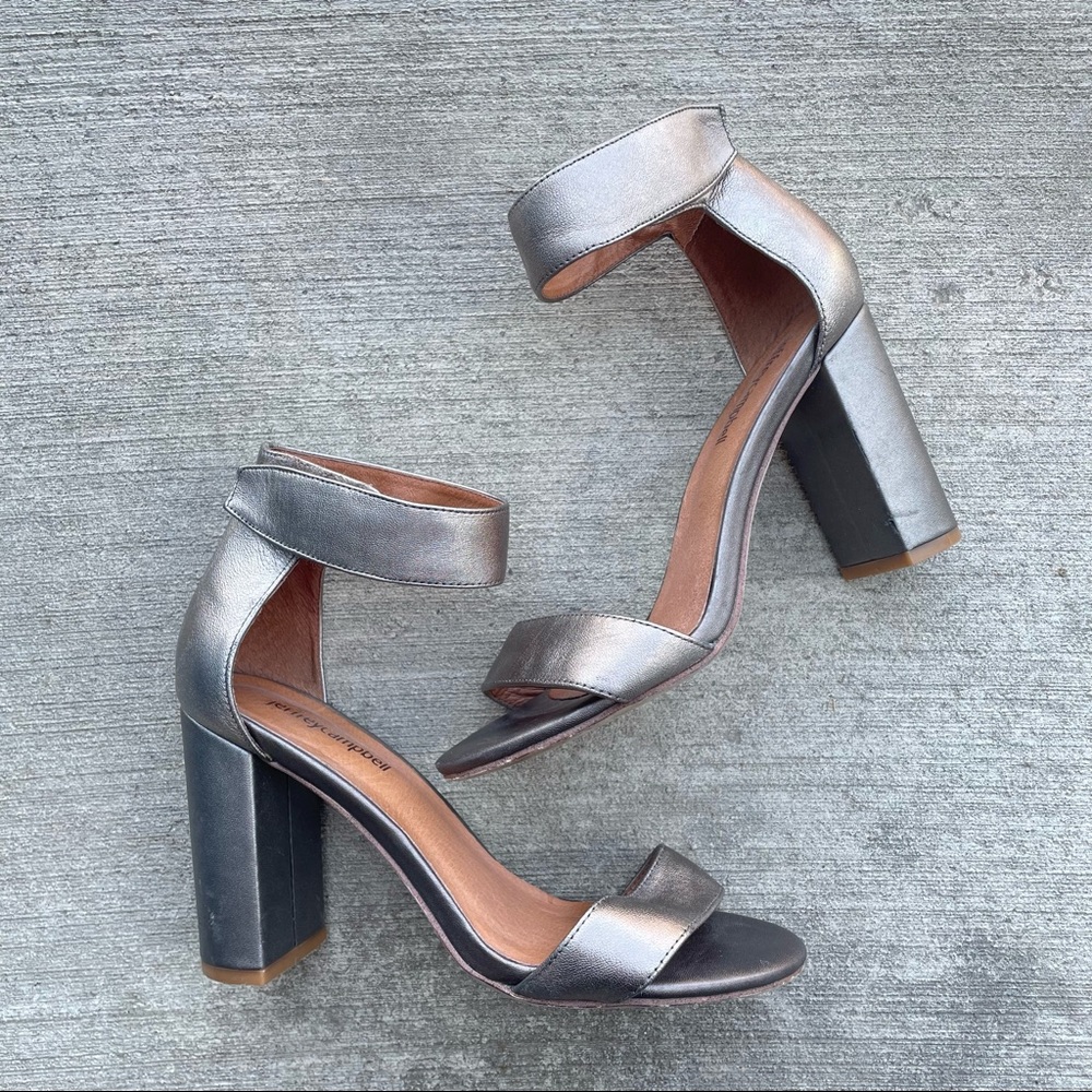 Jeffrey Campbell Pewter Metallic Block Heel Sandals